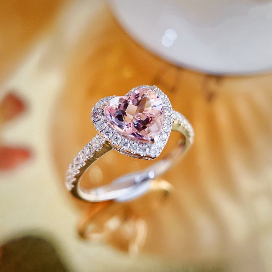 Anillo de Mujer Inoxidable con Circonias y Corazón Rosa