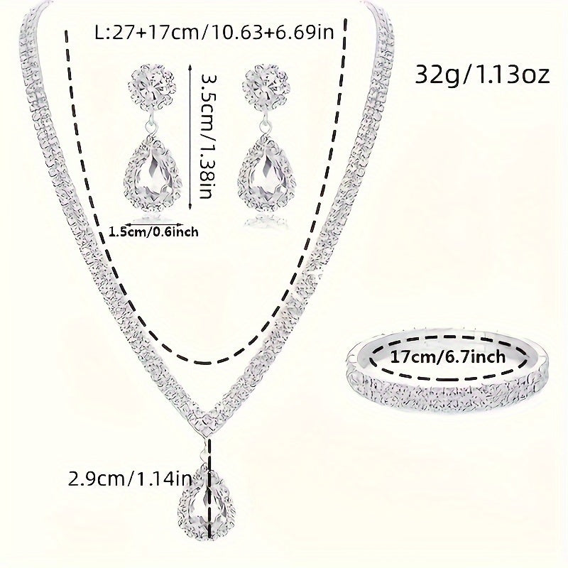 Set Joyería Clásica Plateada con Cristales – Collar Aretes y Pulsera Elegantes - Collares
