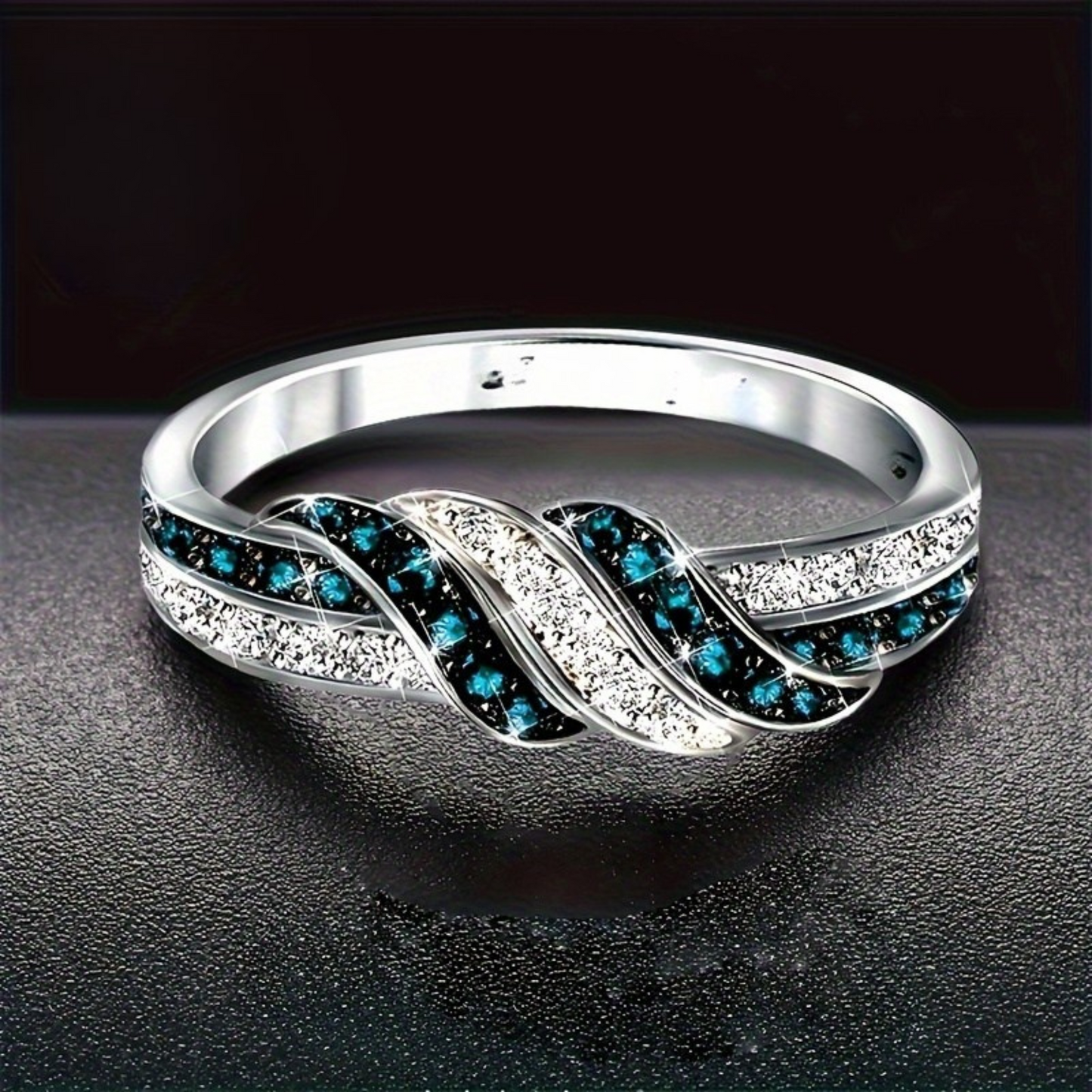 Anillo de Plata 925 Mujer con Circonias Azules y Blancas