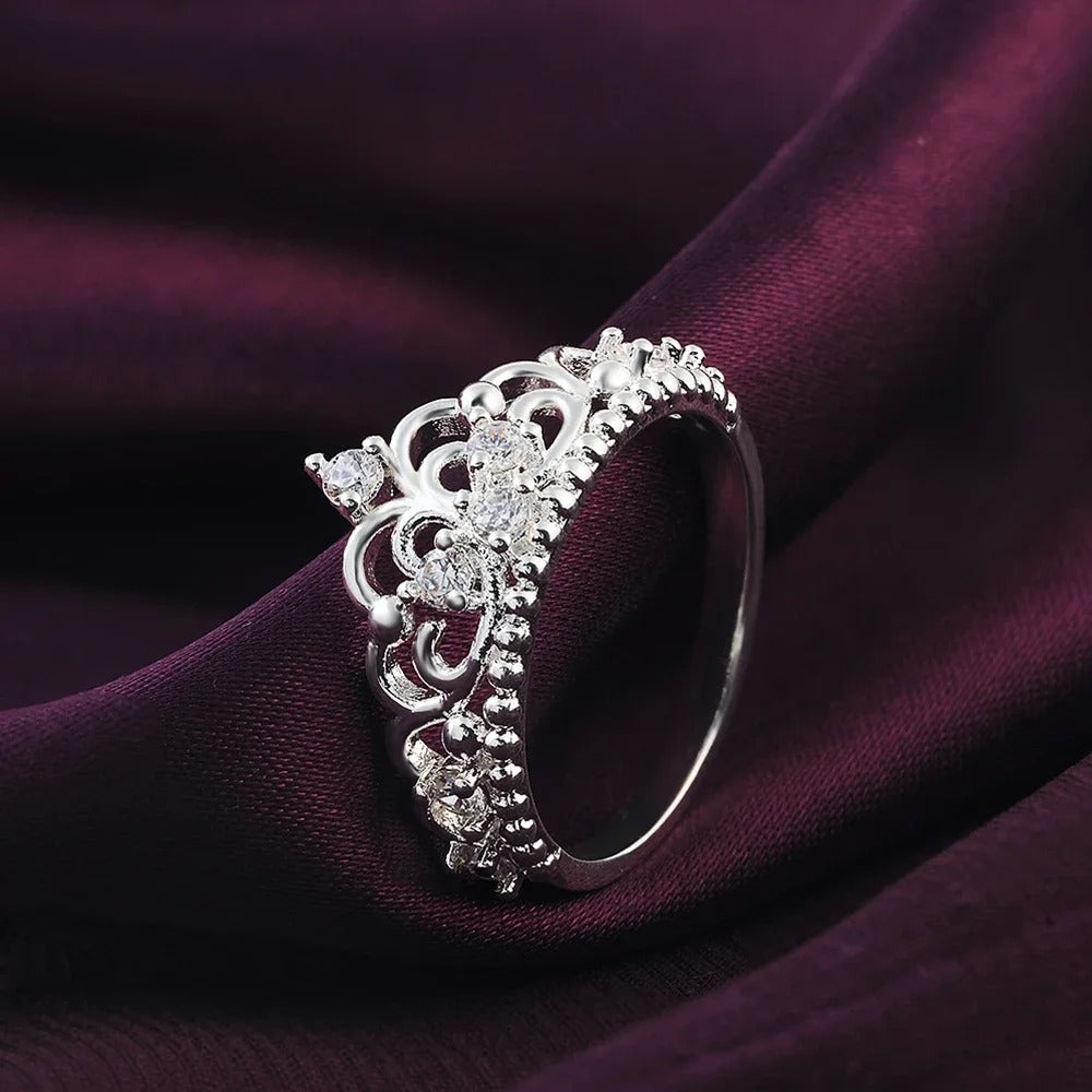 Anillo Princesa en Acero Inoxidable Plateado con Circonias