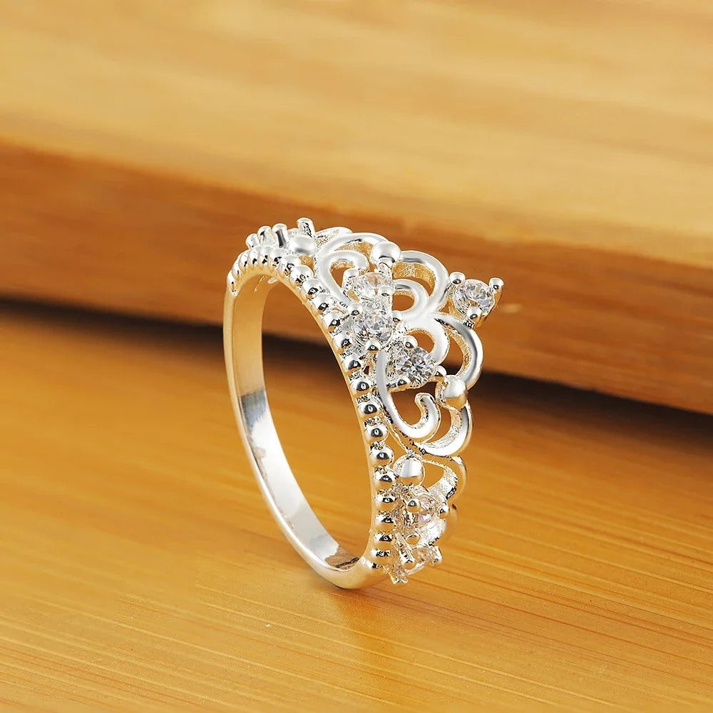 Anillo Princesa en Acero Inoxidable Plateado con Circonias