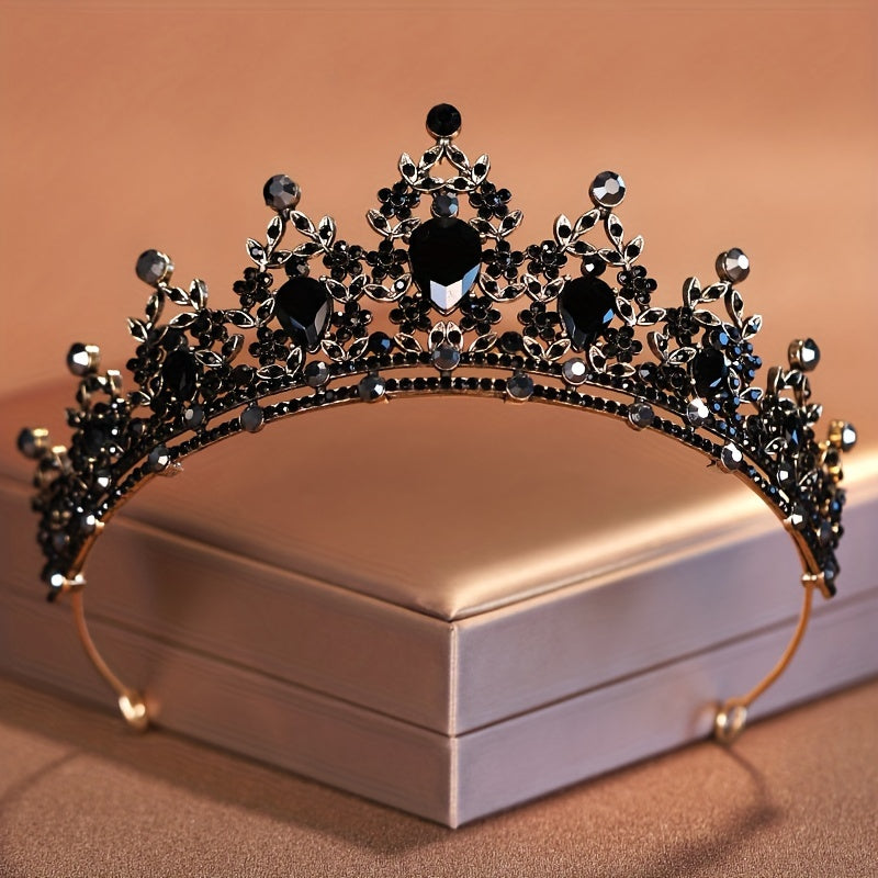 Tiara Corona De Lujo De Cristal - Negro - Corona