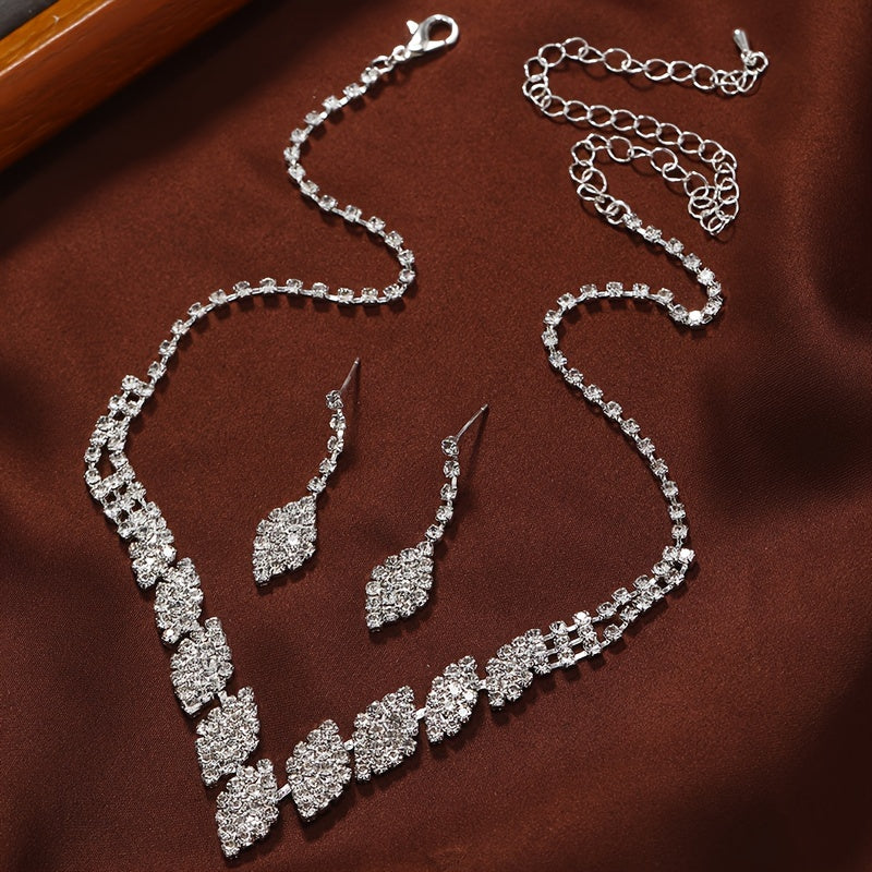 Set Joyería con Collar y Aretes de Cristales Brillantes – Diseño Elegante para Eventos - Collares