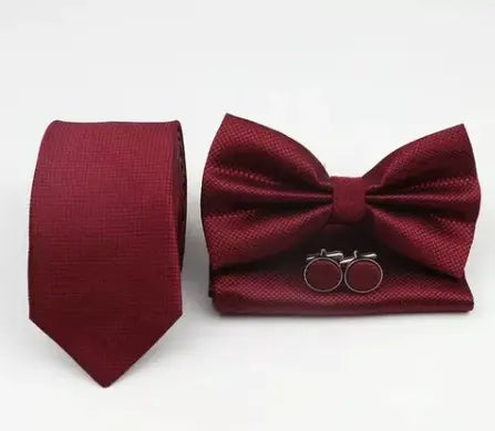 Kit Corbata Corbatín Pañuelo Y Mancornas - Bordo - Kit corbata