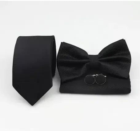 Kit Corbata Corbatín Pañuelo Y Mancornas - Negro - Kit corbata