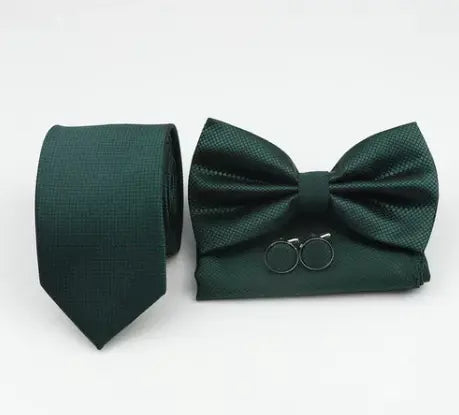 Kit Corbata Corbatín Pañuelo Y Mancornas - Verde Oscuro - Kit corbata