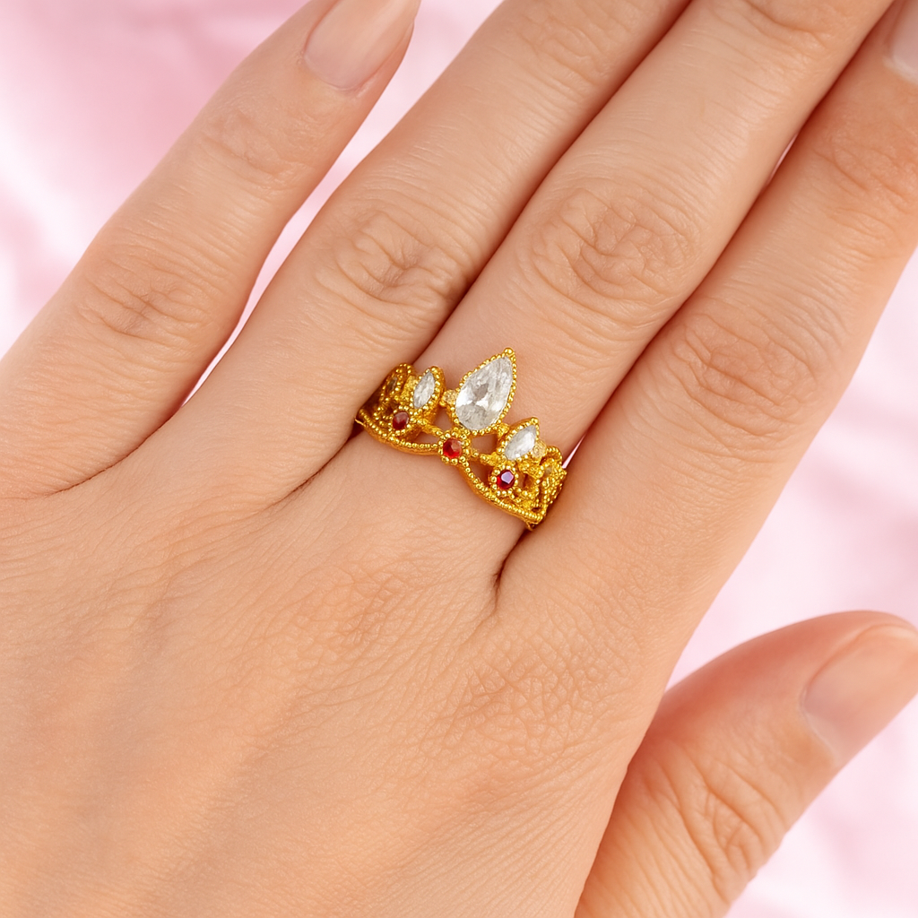 Anillo de Rapunzel Princesa Corona Dorada con Circonias