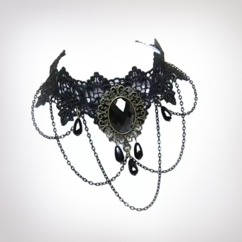 Collar Choker De Encaje Negro Gótico - Collar Choker