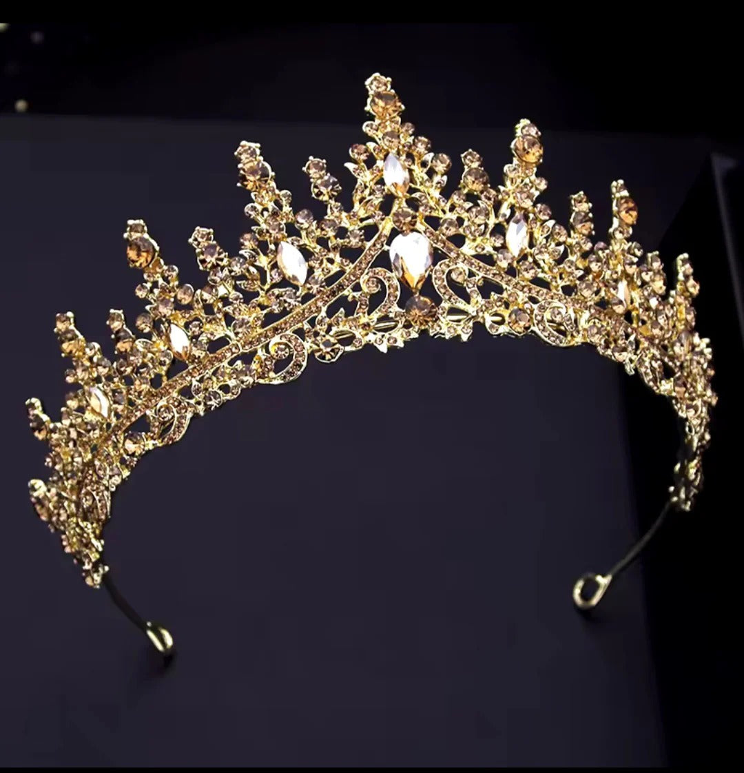 Tiara de Cristal Plateada y Dorada – Tiara Elegante para Bodas y Eventos - Dorado - Corona