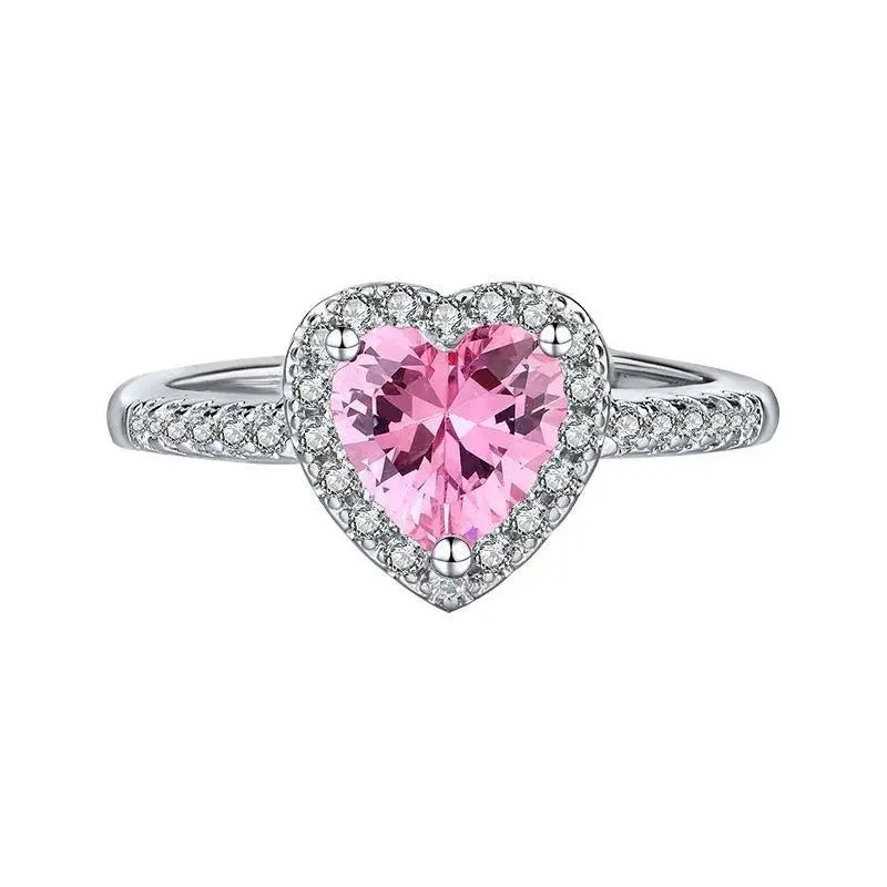 Anillo mujer inoxidable corazón rosa circonias Colombia