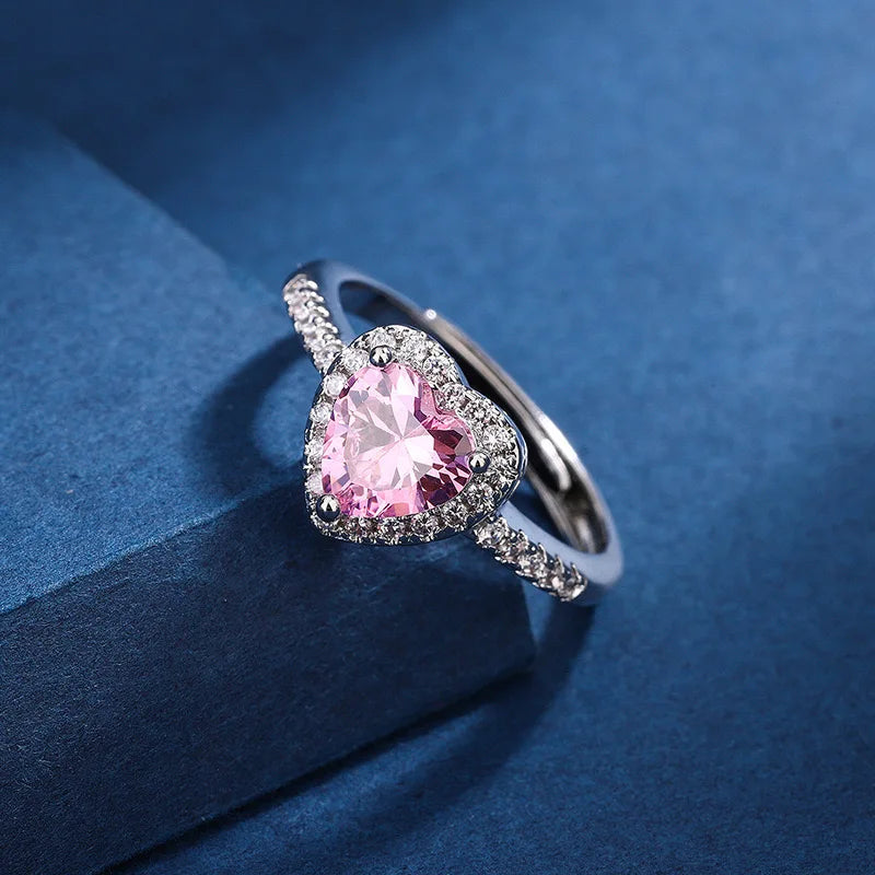 Anillo de Mujer Inoxidable con Circonias y Corazón Rosa