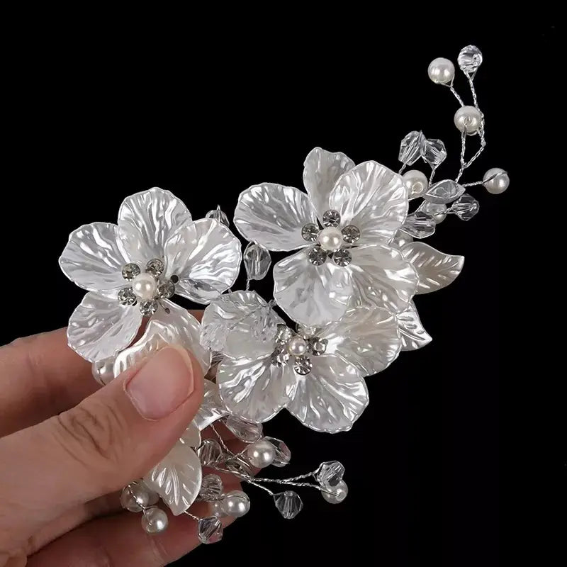 Pinza Para El Cabello Flores Y Perlas De Cristal Para Novia - Tocado y Velos