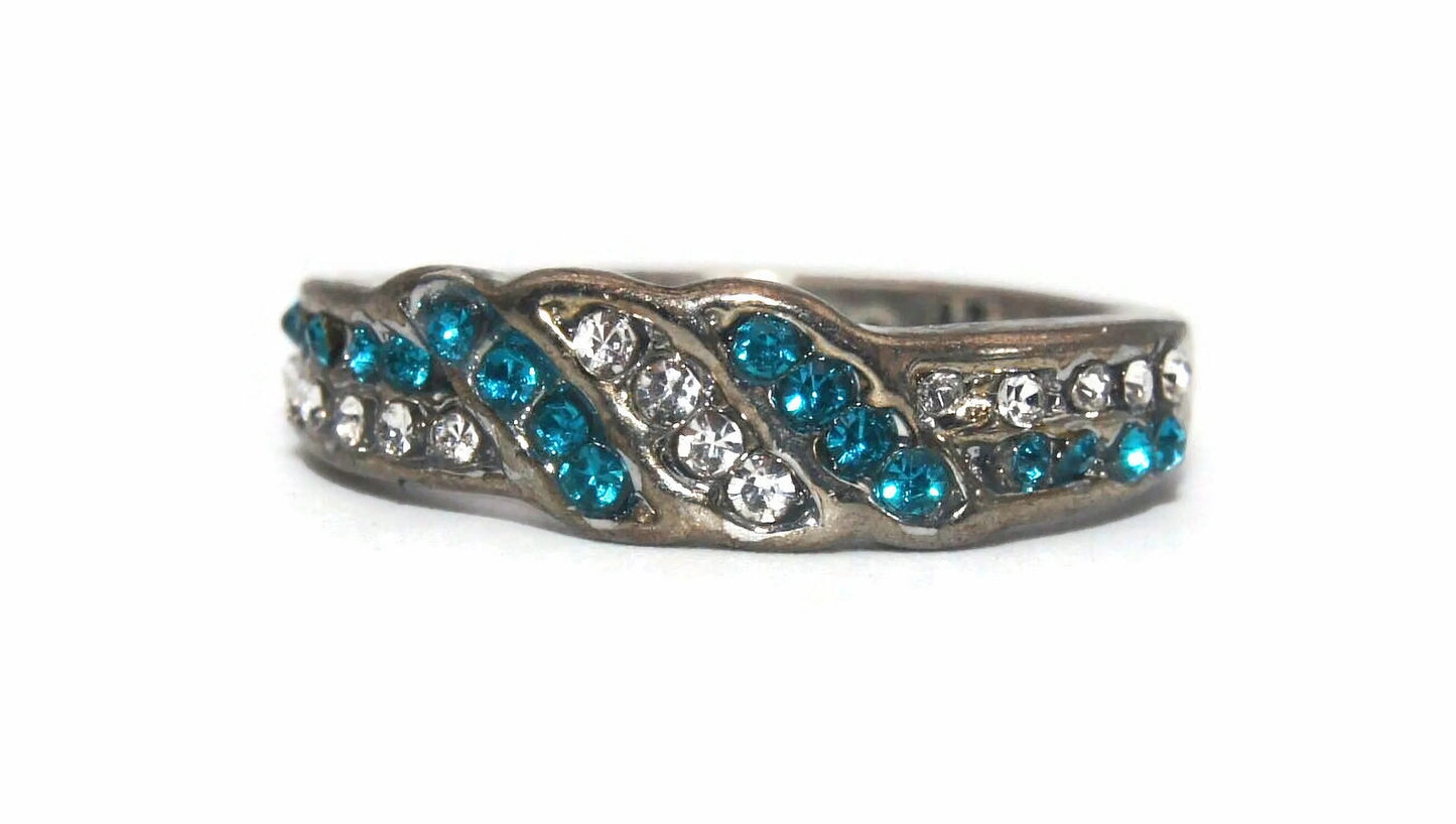 Anillo de Plata 925 Mujer con Circonias Azules y Blancas