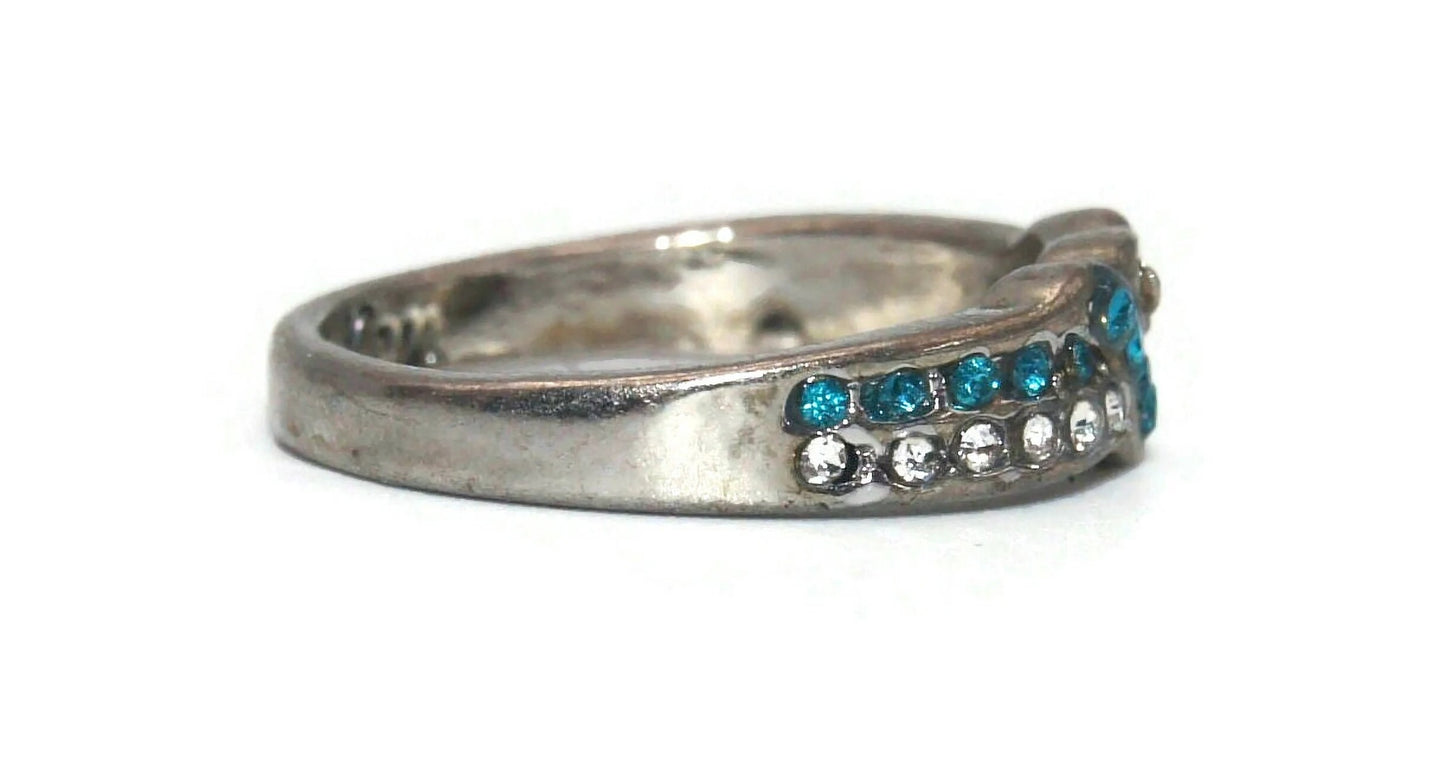 Anillo de Plata 925 Mujer con Circonias Azules y Blancas