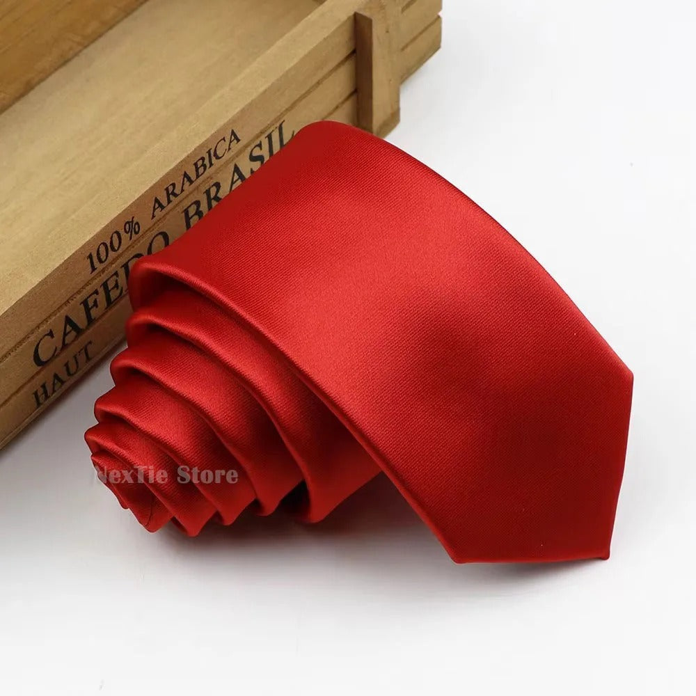 Corbata Satinada Slim Juvenil Elegante - Rojo - Corbata