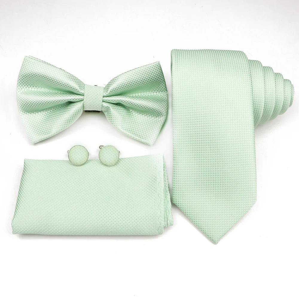 Kit Corbata Corbatín Pañuelo Y Mancornas - verde lima - Kit corbata