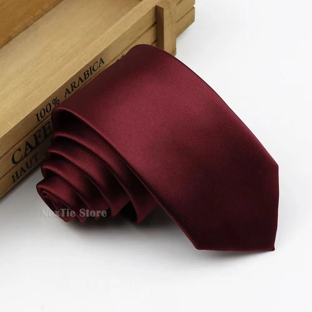 Corbata Satinada Slim Juvenil Elegante - Bordó - Corbata