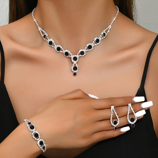 Set Joyería con Cristales Plateados – Collar Pulsera y Aretes Elegantes - Collares