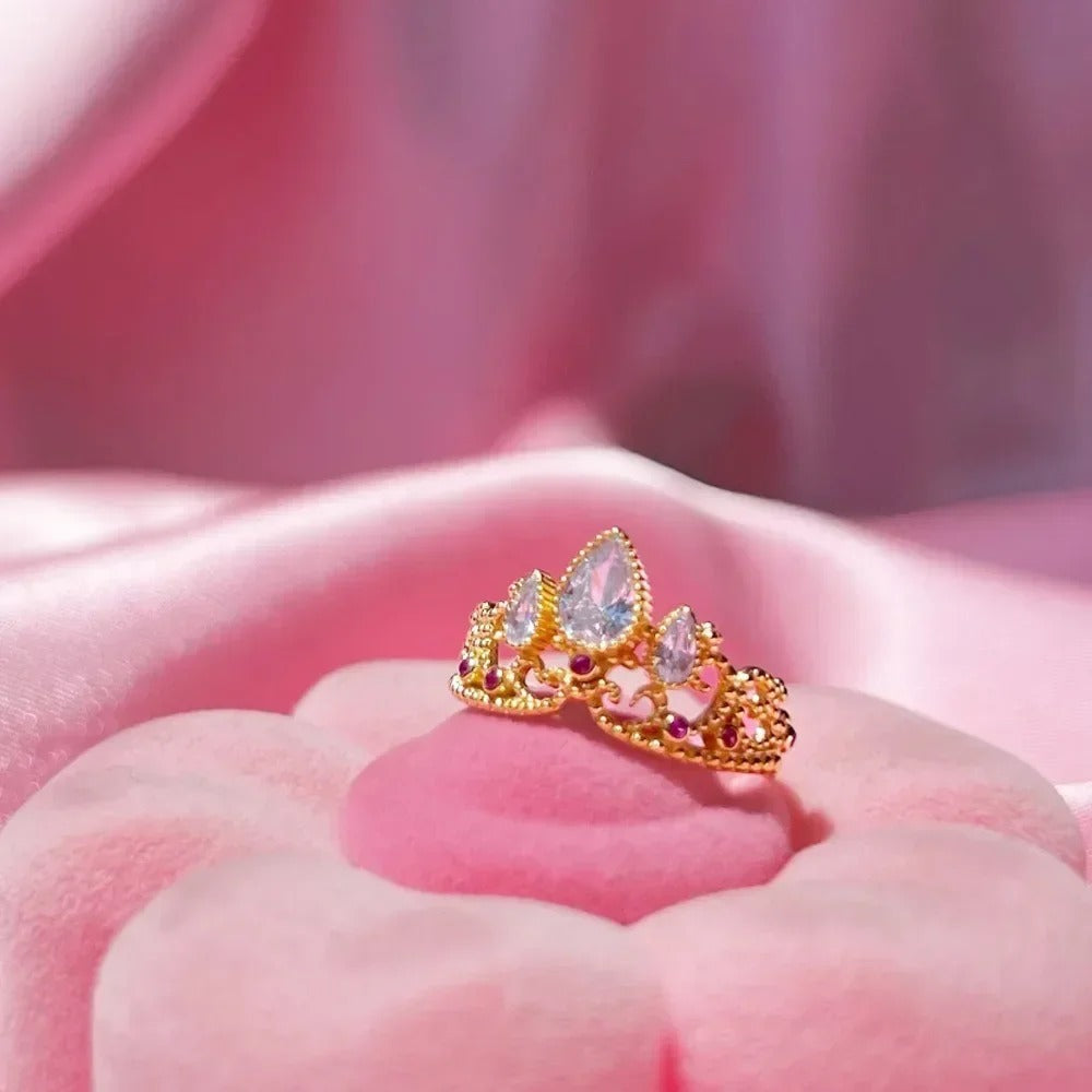 Anillo de Rapunzel Princesa Corona Dorada con Circonias