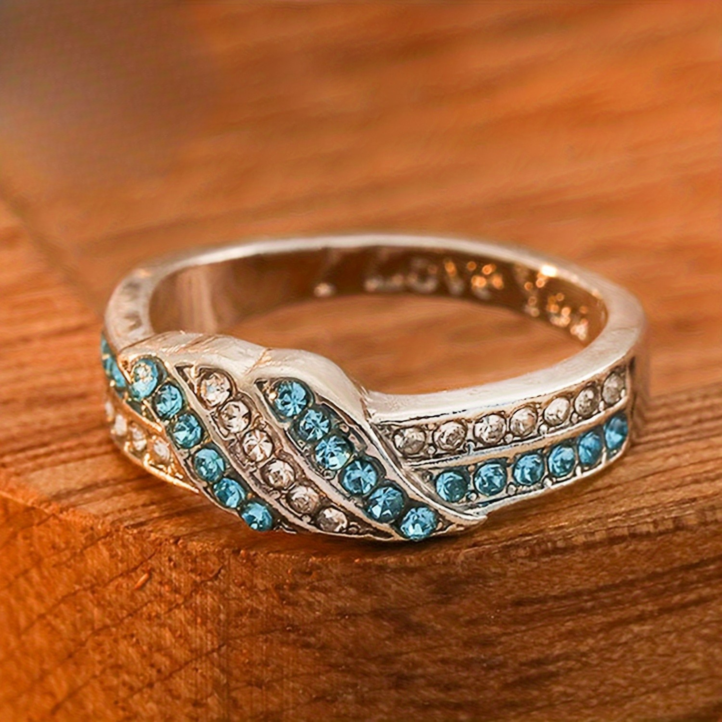 Anillo de Plata 925 Mujer con Circonias Azules y Blancas