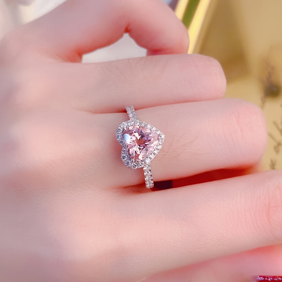 Anillo de Mujer Inoxidable con Circonias y Corazón Rosa