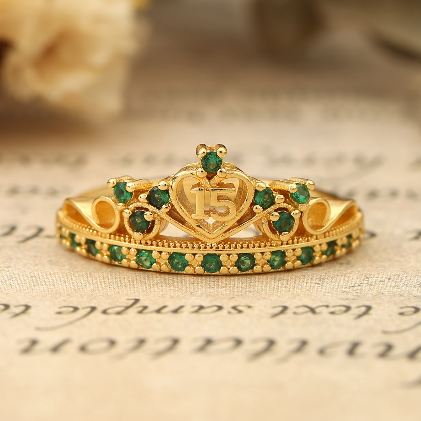 Anillo 15 años verde dorado