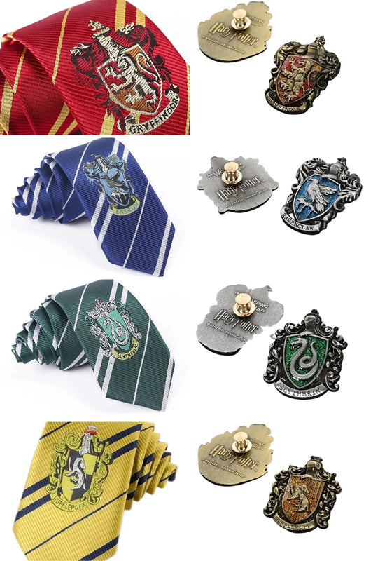 Corbata Harry Potter 4 Casas Bordada + Pin