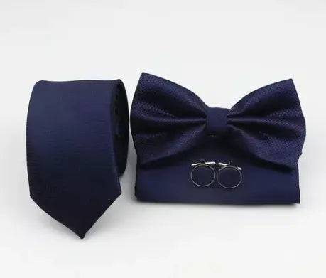 Kit Corbata Corbatín Pañuelo Y Mancornas - Azul oscuro - Kit corbata