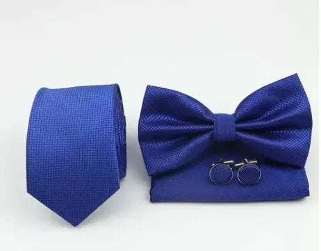 Kit Corbata Corbatín Pañuelo Y Mancornas - Azul - Kit corbata