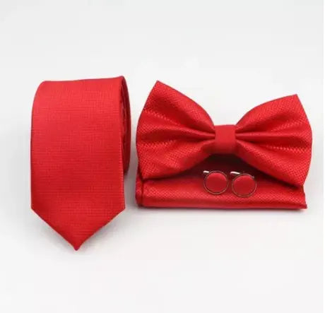 Kit Corbata Corbatín Pañuelo Y Mancornas - Rojo - Kit corbata