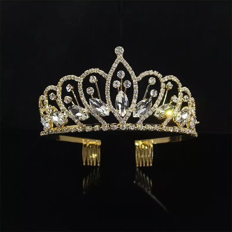 Tiara Corona Para Quinceañera Brillante - Dorado - Corona