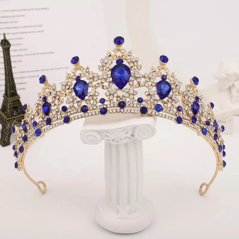 Tiara Corona De Lujo De Cristal - Azul - Corona