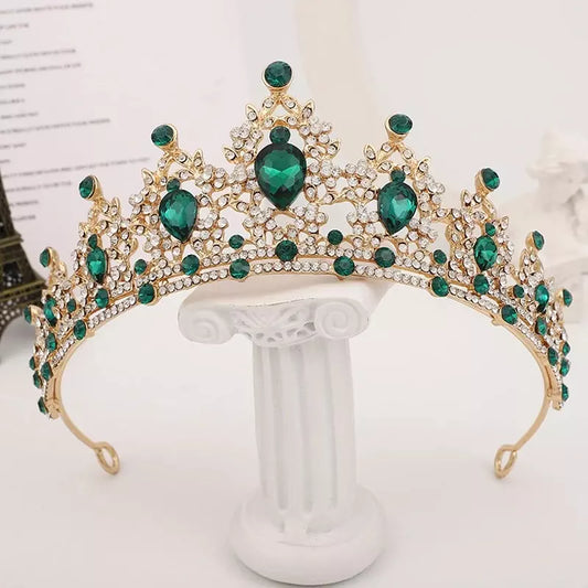 Tiara Corona De Lujo De Cristal - Verde Oscuro - Corona