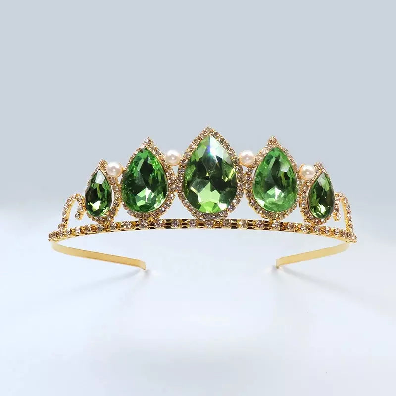 Tiara Corona Para Quinceañera Brillante - Verde Oscuro - Corona