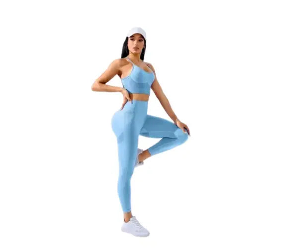 Conjunto Deportivo Para Mujer Top Y Leggins 2 Piezas - Azul