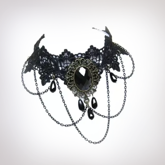 Collar Choker De Encaje Negro Gótico - Collar Choker
