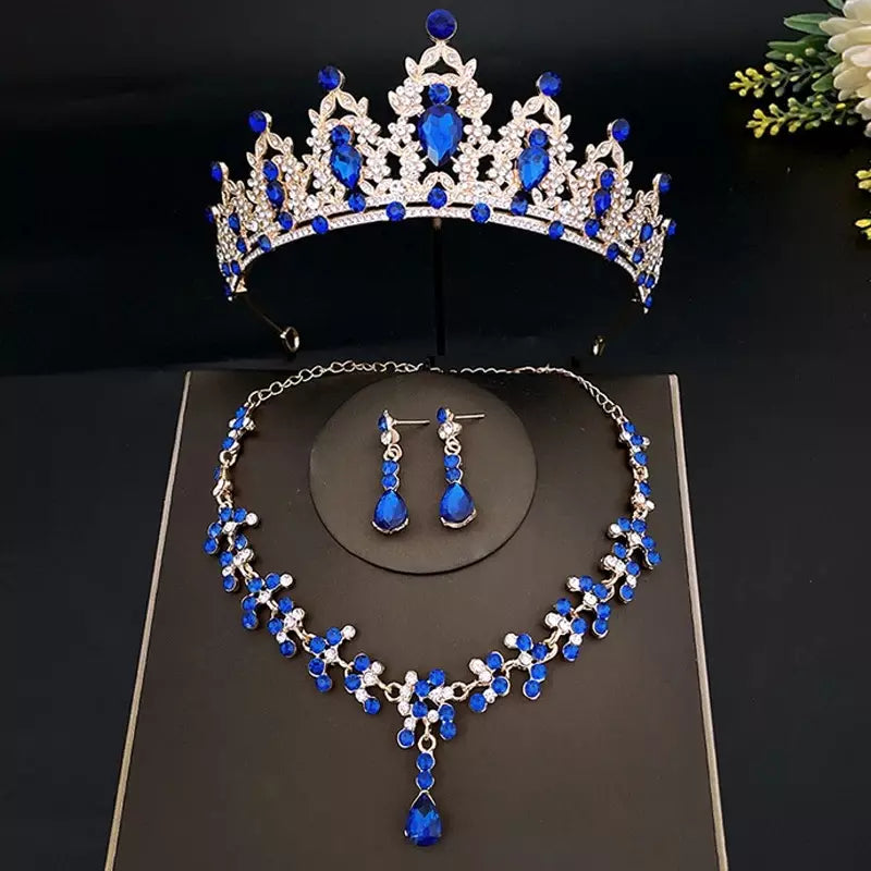 Conjunto De Collar Aretes y Tiara 3 Piezas - Azul