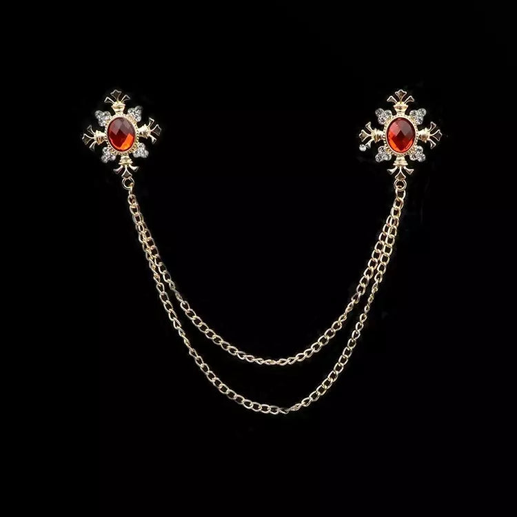 Pin Broche Metálico Para Caballero - Rojo / cadena plateado - Broche