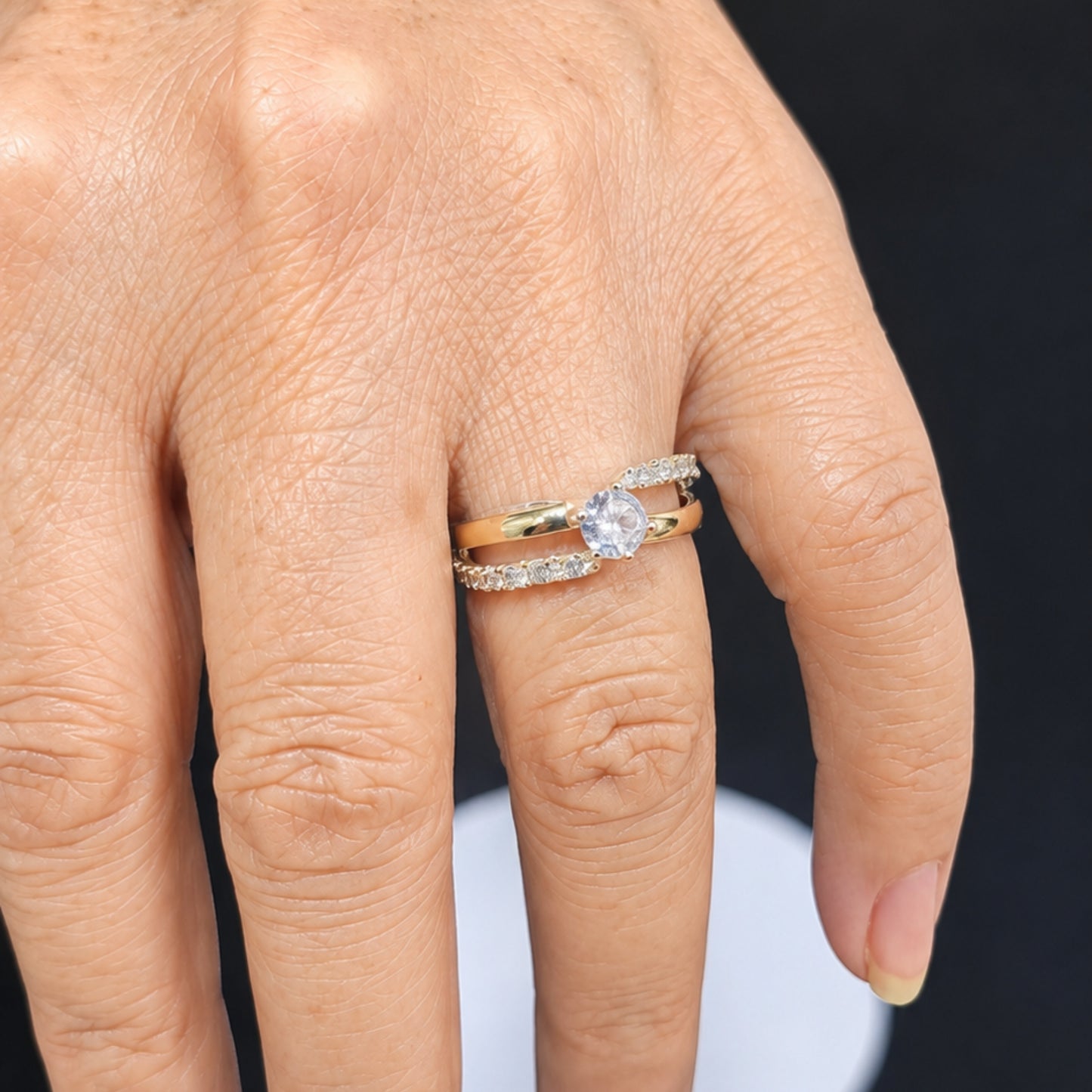 Anillo de Dama Solitario en Plata 975 Laminado en Oro — Promesa y Compromiso