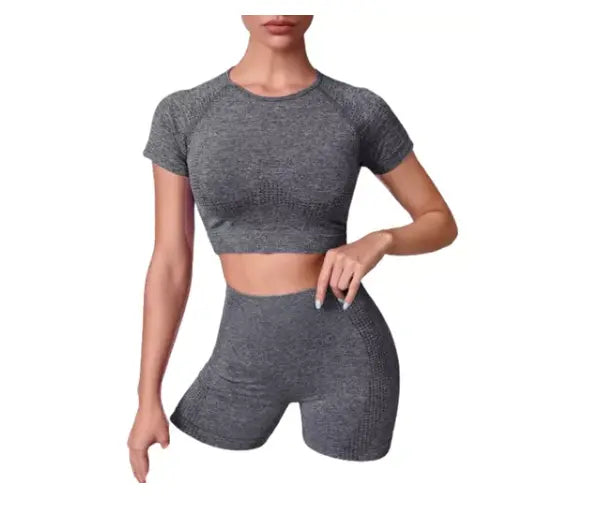 Conjunto Gimnasio Camisa Y Leggins 2 Piezas - Gris Oscuro