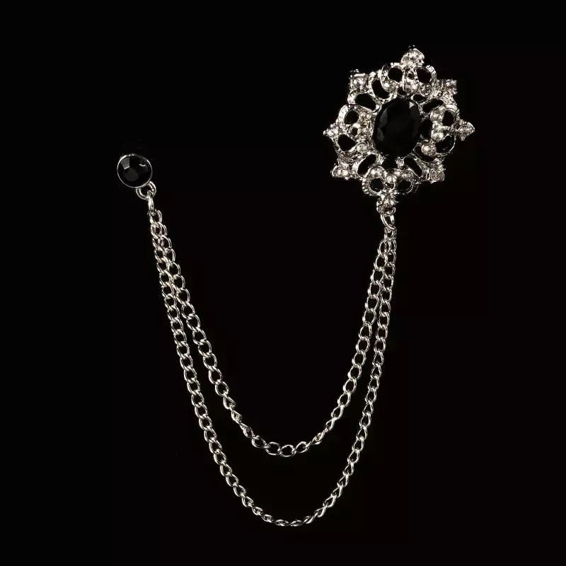 Pin Broche Metálico Para Traje - Negro/cadena plateada - Broche