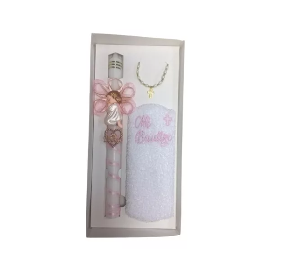 Kit Cirio Bautizo (cirio toalla denario) - Rosado - Kit bautizo