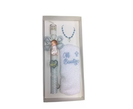 Kit Cirio Bautizo (cirio toalla denario) - Azul - Kit bautizo