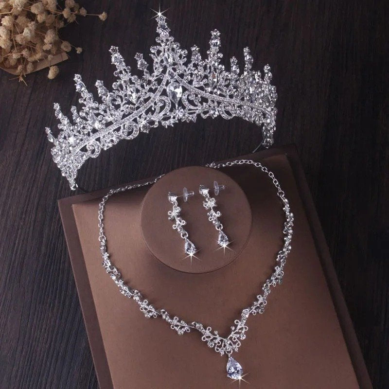 Set Corona Collar Y Aretes 15 Años O Boda - Set Corona