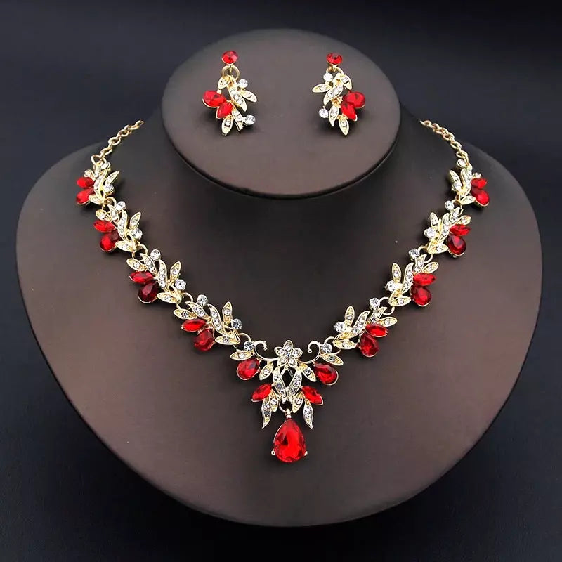 Set de Collar y Aretes – Elegancia para Eventos - Rojo - Collares