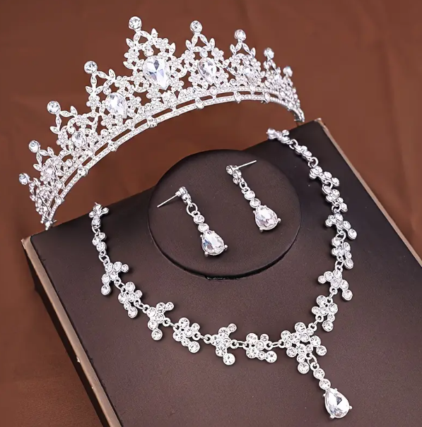 Set Corona 15 Años👑✨Tiara Collar Aretes Elegancia Quinceañera - Corona