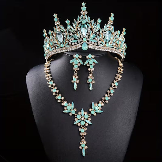 Set de tiara, collar y aretes verde claro 