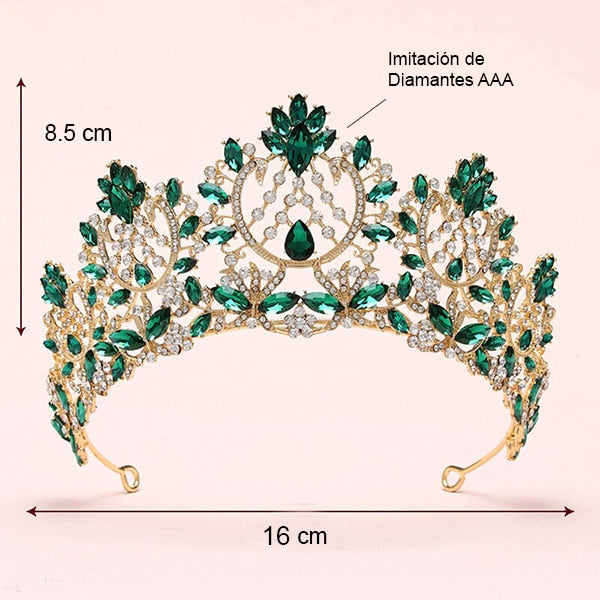 Corona tiara verde esmeralda y rojo para quinceañera novia o eventos - Corona