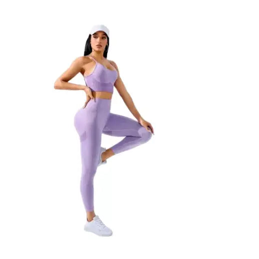 Conjunto Deportivo Para Mujer Top Y Leggins 2 Piezas - Violeta Claro