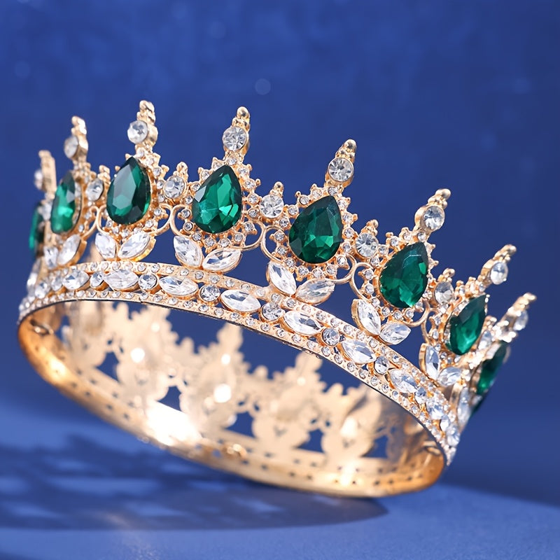 Corona Real de Lujo con Cristales – Disponible en Verde Esmeralda Rosa Tornasol y Vinotinto - Verde - Corona